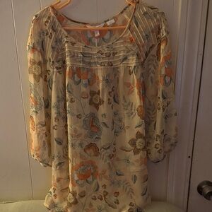 LC Lauren Conrad Floral Blouse - Cream, Orange, Blue